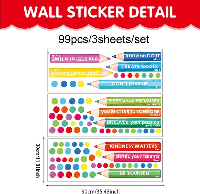 Kasubeso Inspirational Wall Decals, Multicolor Pencils Polka Dots Wall Stickers, Peel and Stick Motivational You Can Do It Wall Decor for Playroom Classroom Nursery Preschool Decoration - Image 2